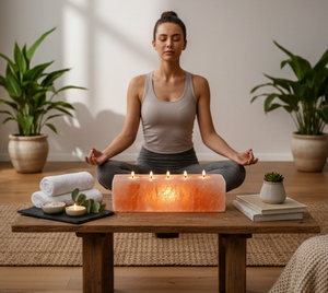 Porte-bougie chauffe-plat 5 trous en sel de l'Himalaya, cristal rose naturel, forme rectangulaire longue, pour décoration de spa et de bien-être - Product Image 1