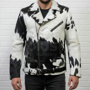 Veste en cuir de vachette décontractée pour homme - Vêtement de moto élégant avec logo sur le devant, séchage rapide et écologique - Product Image 1