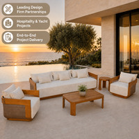 Ensemble de canapés en teck toutes saisons, design en rotin PE, mobilier d'extérieur moderne pour hôtels, villas, piscines, projets hôteliers et complexes de villégiature