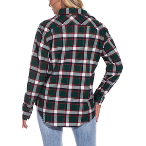 Camisa de Franela de Algodón para Mujer, Lisa, Casual, Ecológica, Transpirable, con Botones, Manga Ancha, Logotipo Frontal, para Otoño - Product Image 2