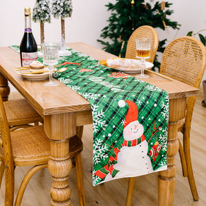 ผ้าปูโต๊ะลายสก็อตสีเขียวลายมนุษย์หิมะ ทำจากโพลีเอสเตอร์ พร้อมลายพิมพ์เทคนิคการทอ ขนาด 35 ซม. x 180 ซม. ปรับแต่งได้ - Product Image 2