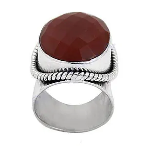 Bague en argent 925 pour femmes avec pierre précieuse cornaline, placage rhodium, sertissage en bélière, zircon, perle comme pierre principale pour mariage - Product Image 3