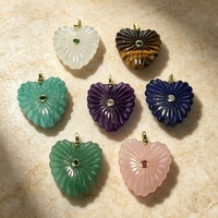 Liontin Batu Permata Alami Ukiran Hati Grosir Berlapis Emas 18K dengan Tatahan CZ Gaya Boho Vintage untuk Pembuatan Perhiasan SEKIM JEWELRY P2D1038