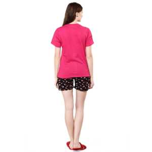 Ensemble short et haut en jersey imprimé vin rouge col rond Prism Fushia pour femme Evolve (Prism Fushia & Noir S) - Masque pour les yeux personnalisé offert - Product Image 3