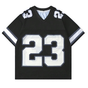 Moda acanalado escote fútbol Jersey Boxy Fit malla 100% algodón camiseta para hombres ajuste suelto impreso fútbol malla Jersey - Product Image 1