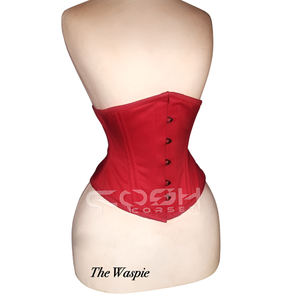 Corset en coton rouge à torse court sous le buste, taille W - Product Image 1