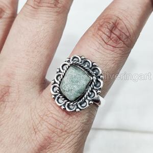 Joyería de piedra en bruto, anillo para mujer, aguamarina Natural, piedra preciosa cruda, piedra natal de marzo, anillo bohemio, joyería, anillo de Plata de Ley 925 - Product Image 4