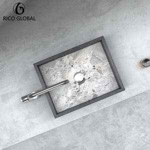 Meubles-lavabos de salle de bain résidentiels modernes en pierre naturelle, avec lavabo en marbre bicolore, finition à panneaux audacieuse, ovale spacieux, pour usage intensif, OEM - Product Image 5