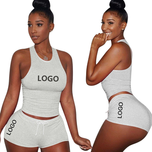 Ensemble haut de sport sans manches et short pour femmes, logo personnalisé imprimé, vêtements de sport actifs, tenue de sport d'été en deux pièces pour la course à pied - Product Image 1