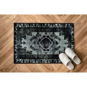 Black and White Ethnic Rug: Geometric Persian Style, Corridor Rug,Nonwoven Thin Rug - Product Image 5