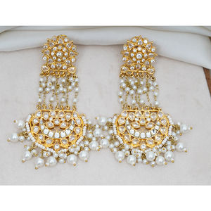 2025 femmes Style classique 24K or plaqué rhodium à la main en laiton boucles d'oreilles perles CZ pierres élégant cerceau Design pour cadeau de fête - Product Image 1