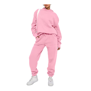 Chándal de algodón de color personalizado, chándal de peso pesado con logotipo personalizado, conjunto de dos piezas para mujer, sudaderas con capucha informales, ropa de calle, chándal 2026 - Product Image 3