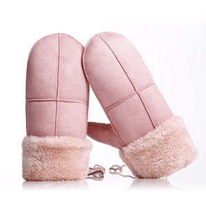 Gants d'hiver avec cordon de serrage, doublure en polaire, étiquette décorative, design épaissi en forme de mitaines, polyester/coton anti-boulochage pour une utilisation en extérieur - Product Image 2