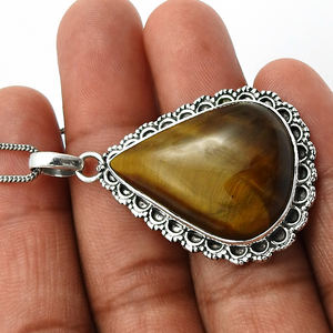 ของขวัญโอชะสําหรับเธอ 925 เงินสเตอร์ลิงธรรมชาติ Tiger Eye อัญมณีรูปลูกแพร์จี้ก้อนเครื่องประดับทําด้วยมือผู้ผลิตขายส่ง - Product Image 5