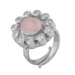 Banda ajustable diseño étnico indio rosa cuarzo piedra preciosa plata de ley pura 925 anillo eternidad vermeil anillos de moda - Product Image 2