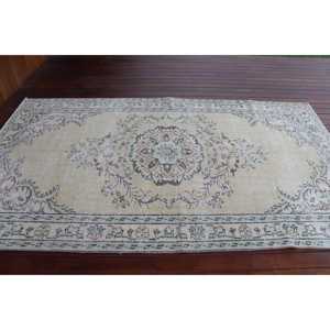 Alfombra de 5.2x9 pies, Alfombra Turca Vintage, Alfombra de Lana Blanca - Product Image 3