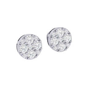 Pendientes de Botón Redondos de Oro Certificado con Diamantes Reales, 1.0ct de Peso Total, 18 Piedras, Pureza 14Kt/18Kt - Product Image 6