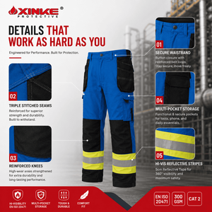 Custom <strong>Hi</strong> <strong>Vis</strong> Durable Multi-Pocket Workwear <strong>Pants</strong> Durable and Confortable Reflective Construction Work Trousers - Product Image 2