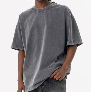 T-shirt vierge surdimensionné à col rond en coton lavé vintage T-shirt décontracté à manches courtes de couleur unie pour hommes, vente en gros sur mesure - Product Image 5
