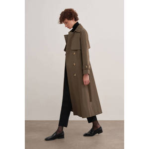 Abrigo de lana impermeable de doble botonadura color caqui vintage para mujer - Product Image 5