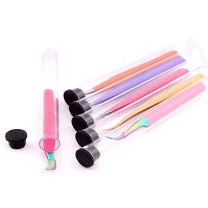 Pinzas de extensión de pestañas con agarre de diamante de Color personalizado, herramienta de belleza recta curva de alto volumen, ceja de fibra afilada de acero inoxidable - Product Image 6