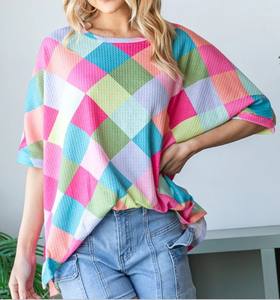 New Arrival High Rayon Women's Oversized <b>WAFFLE</b> T-Shirt Custom Color Block Print Loose Crew Neck XL Size Eco-Friendly Breathable - Product Image 5