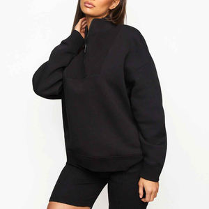 Sudadera con capucha de rizo de algodón blanco con logotipo personalizado para mujer, ropa de gimnasio larga con cremallera y hombros altos, sudadera informal, Top corto, diseño frontal - Product Image 4