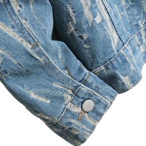 Chaqueta Bomber Vaquera Vintage para Hombre, Nueva Colección, Invierno, Azul, Negro, Rojo, con Rayas Laterales, Desgastada, Sólida - Product Image 6