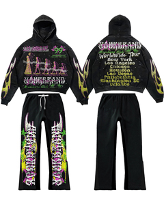 Polyester/coton personnalisé délavé à l'acide Vintage surdimensionné recadrée Streetwear All-Over Print Hoodie Sweat Pant Set DTG Screen Print - Product Image 5