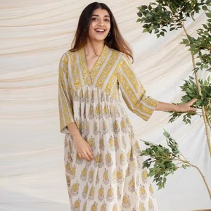 Vestido de fiesta largo con estilo de algodón hecho a mano indio, regalo de novia con estampado floral, vestido de moda personalizado para mujer, ropa de verano - Product Image 1