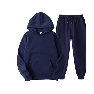 Ensemble deux pièces en polaire pour hommes, haut à capuche et pantalon évasé empilés, tenue de rue chaude d'hiver, tenue décontractée et confortable - Product Image 1