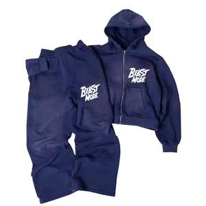 Survêtement d'hiver pour hommes de haute qualité 100% coton sweat à capuche recadrée lavage à l'acide Logo personnalisé High Street Style survêtement décontracté solide - Product Image 1