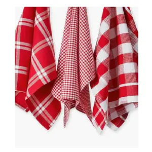Buy Red and White Thick luxuriously softer plush Kitchen Linen for Home Organic 100% Cotton GOTS certificate Cleaning Towels set
