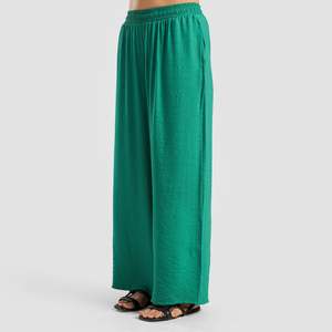 Pantalon Palazzo Vert Verve pour Femme en Crêpe Respirant, Coupe Large, Style Coréen, Taille Haute, Effet Délavé Coloré - Product Image 1
