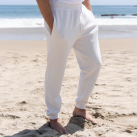 Pantalons de jogging pour hommes en molleton blanc 100% coton biologique de luxe pré-rétréci certifié GOTS, coupe ajustée confortable de qualité supérieure