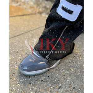 Custom Rhinestone Tracksuits for <b>Men</b> Unisex Flare Tracksuit Distressed Embroidery Design Hoodie and Pants Sets Acid <b>Washed</b> - Product Image 4