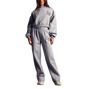 Sudadera de algodón con cuello personalizado y logotipo, ropa deportiva, chándal para mujer, conjunto de 2 piezas para correr, conjunto de chándal en relieve para correr - Product Image 4