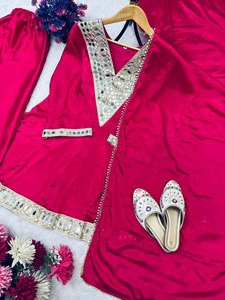 Ensemble Kurti Sharara Dupatta brodé pour femmes, rose, vêtements ethniques, costume traditionnel pour femmes - Product Image 4