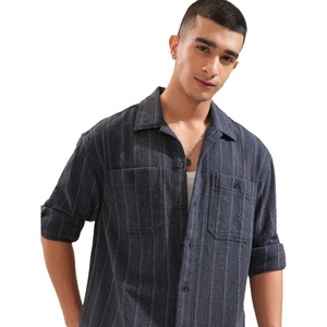 Chemise décontractée à manches longues rayée pour homme, qualité supérieure, 100 % coton sergé respirant, col rabattu, vente en gros - Product Image 2