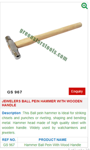 Marteau à tête sphérique avec manche en bois et tête en acier, outils de fabrication de bijoux, outils manuels pour orfèvres |   Numéro d'article GS-967 - Product Image 2