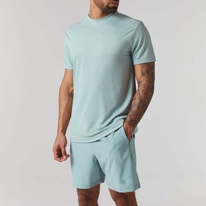 Summer Breathable Street Style T Shirts Shorts <b>Set</b> Casual Blank 100% Cotton Men Custom Logo 2-Piece <b>Twin</b> <b>Set</b> - Product Image 2