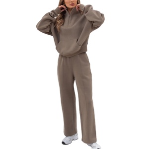 OEM <b>Soft</b> Lounge Wear Jogger Fitness High Neck 1/4 Zip Jumper <b>Hoodie</b> Drawstring Wide Leg Sweatpants Matching Tracksuit Women 2026 - Product Image 2