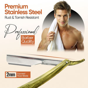 Rasoirs droits professionnels pour hommes Kit de rasoir de barbier à bord droit à lame exposée de 2mm pour le rasage de près Design en marbre jaune - Product Image 6