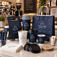 Ensemble d'emballages personnalisés AT PACK pour café avec logo : gobelets, sacs en papier, boîtes alimentaires, pailles et fournitures à emporter pour l'image de marque des restaurants