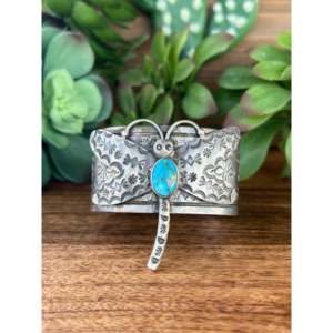 Bobby Johnson Kingman Fashion <b>Cuff</b> <b>Bracelet</b> Turquoise & Sterling <b>Silver</b> Dragonfly Design - Product Image 1