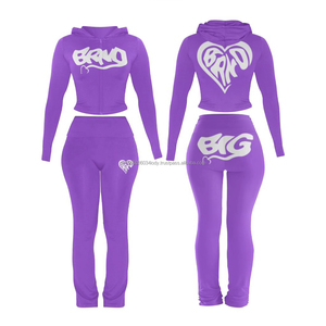 Conjunto Deportivo Casual de 2 Piezas para Mujer: Chaqueta Corta con Capucha y Pantalones Ajustados con Cordón, Chándal Básico de Corte Ajustado y Sólido - Product Image 4