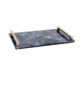 Customized shape <b>large</b> size food serving tray exclusive quality <b>marble</b> tray with metal handles at competitive price - Product Image 3