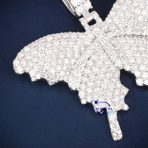 Hip hop helado 925 plata esterlina moissanite mariposa colgante hecho a medida VVS claridad pasó probador de diamantes - Product Image 3
