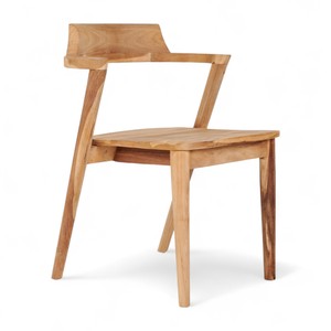 Natural Scandinavian Square Curved Rounded Solid Wood Dining Chair with Smooth Sanded Backrest Armrest for Kitchen & Dining Room - Product Image 2