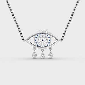 Ojo estrellado diamante plata Mangalsutra boda cadena con cuentas Diamante Negro ojo colgante rodeado de diamantes brillantes Stonewels - Product Image 3